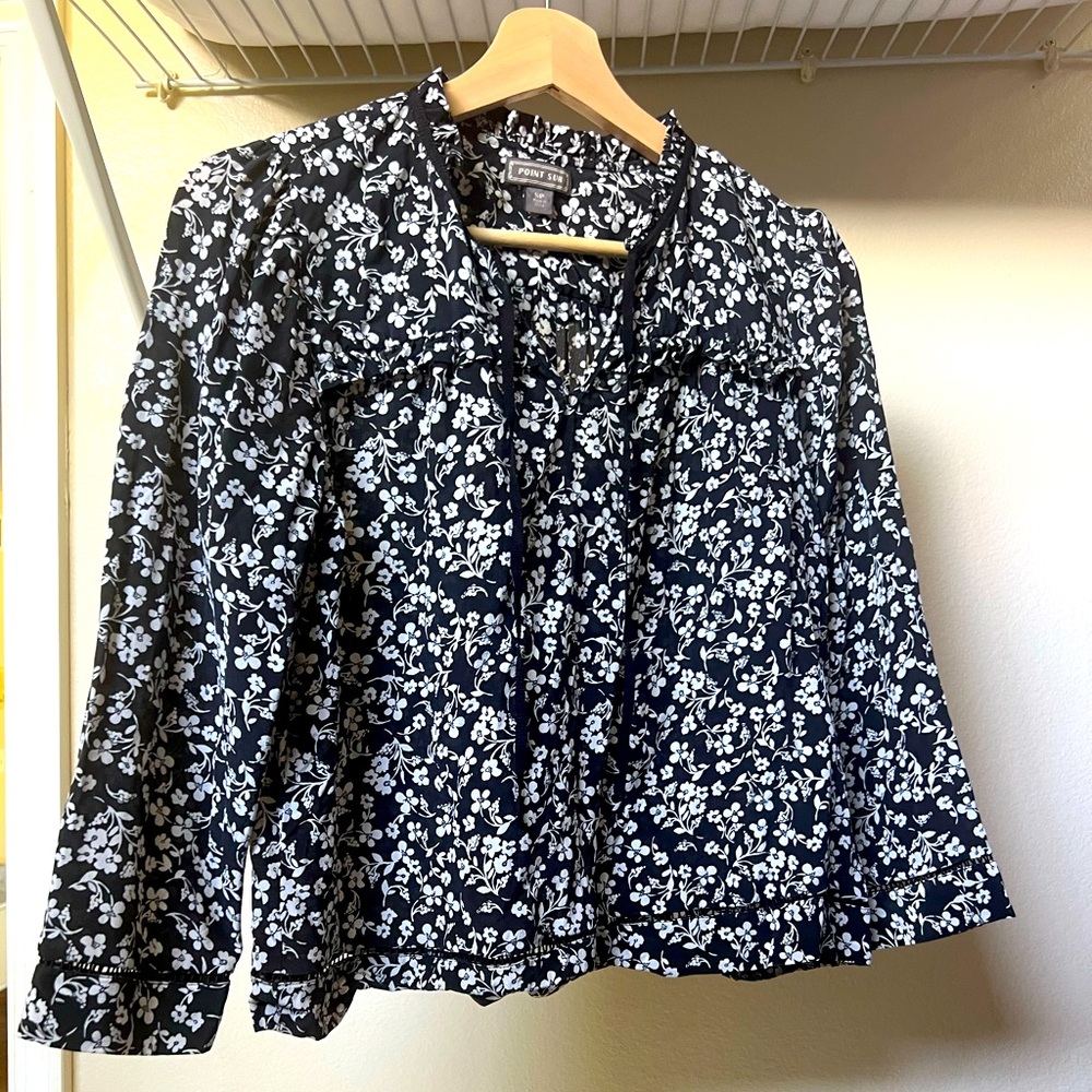 Black and White Floral Blouse
